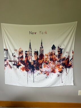Abstract New York Skyline Wall Tapestry in White and Rust 50” x 58” NYC